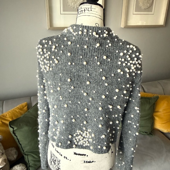 Zara Gray Pearl-Studded Blazer - Picture 2 of 5
